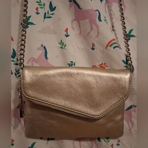 NWOT Hobo International Daria Gold Metallic Leather Convertible Clutch Purse Bag